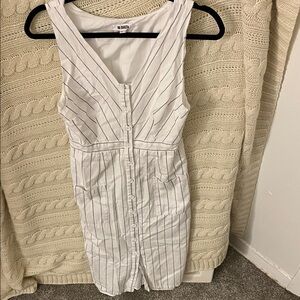 BB Dakota White Midi Dress with Black Pinstripes